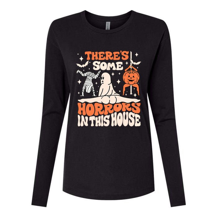 ThereS Some Horrors In This House Ghost Pumpkin Halloween Womens Cotton Relaxed Long Sleeve T-Shirt