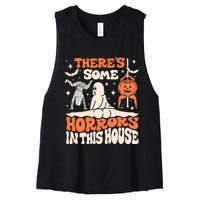 ThereS Some Horrors In This House Ghost Pumpkin Halloween Women's Racerback Cropped Tank