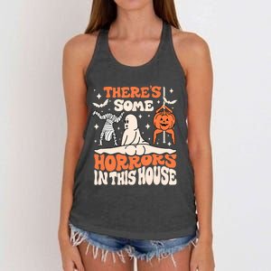 ThereS Some Horrors In This House Ghost Pumpkin Halloween Women's Knotted Racerback Tank