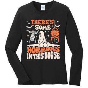 ThereS Some Horrors In This House Ghost Pumpkin Halloween Ladies Long Sleeve Shirt