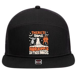 ThereS Some Horrors In This House Ghost Pumpkin Halloween 7 Panel Mesh Trucker Snapback Hat