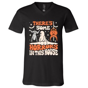 ThereS Some Horrors In This House Ghost Pumpkin Halloween V-Neck T-Shirt