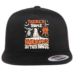 ThereS Some Horrors In This House Ghost Pumpkin Halloween Flat Bill Trucker Hat