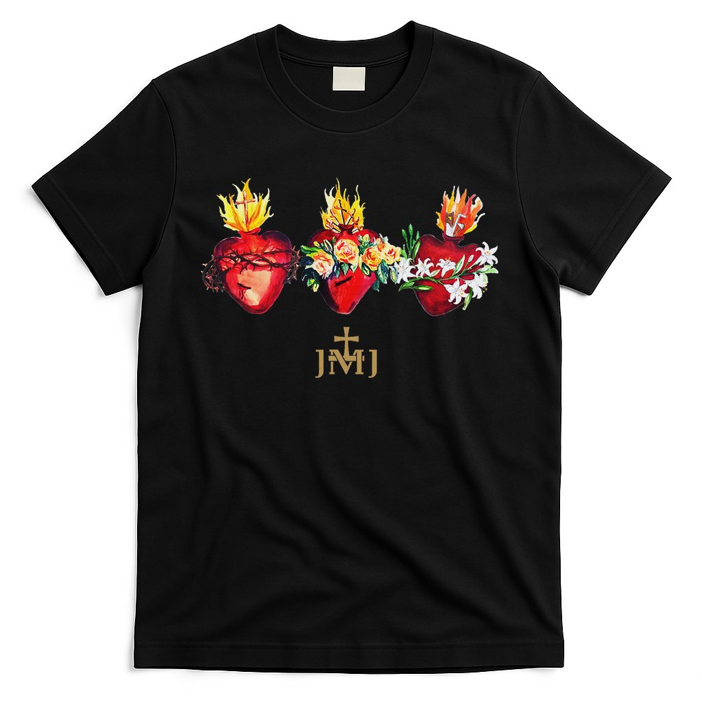 Three Sacred Hearts Of Jesus Mary Joseph Jmj Catholic T-Shirt