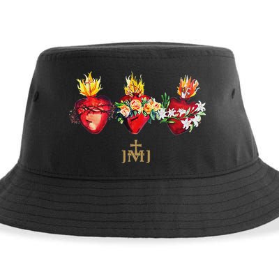 Three Sacred Hearts Of Jesus Mary Joseph Jmj Catholic Sustainable Bucket Hat
