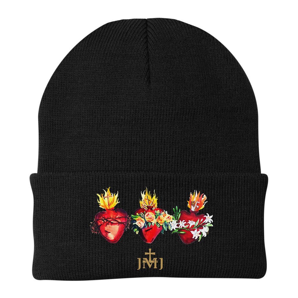 Three Sacred Hearts Of Jesus Mary Joseph Jmj Catholic Beanie