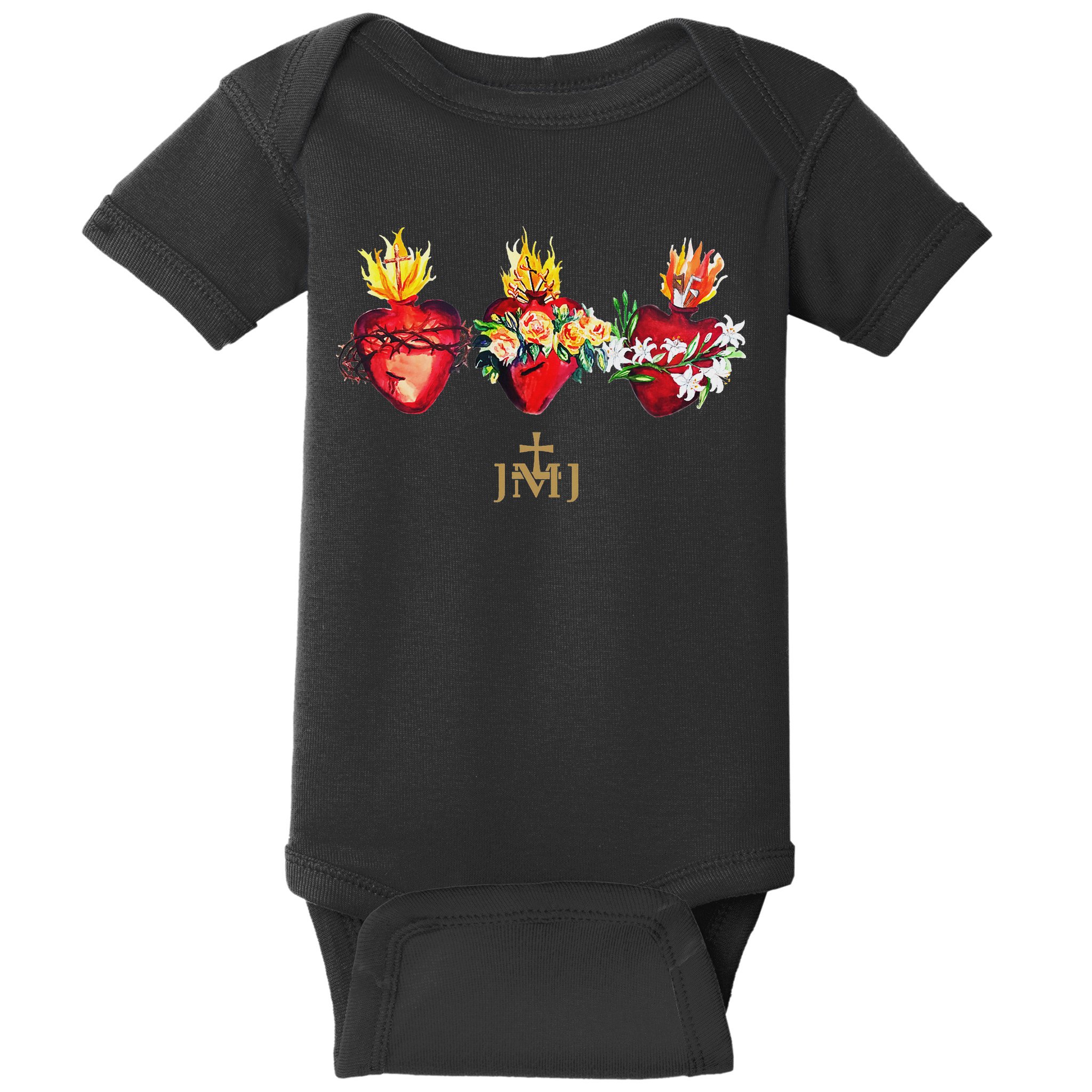 Three Sacred Hearts Of Jesus Mary Joseph Jmj Catholic Baby Bodysuit