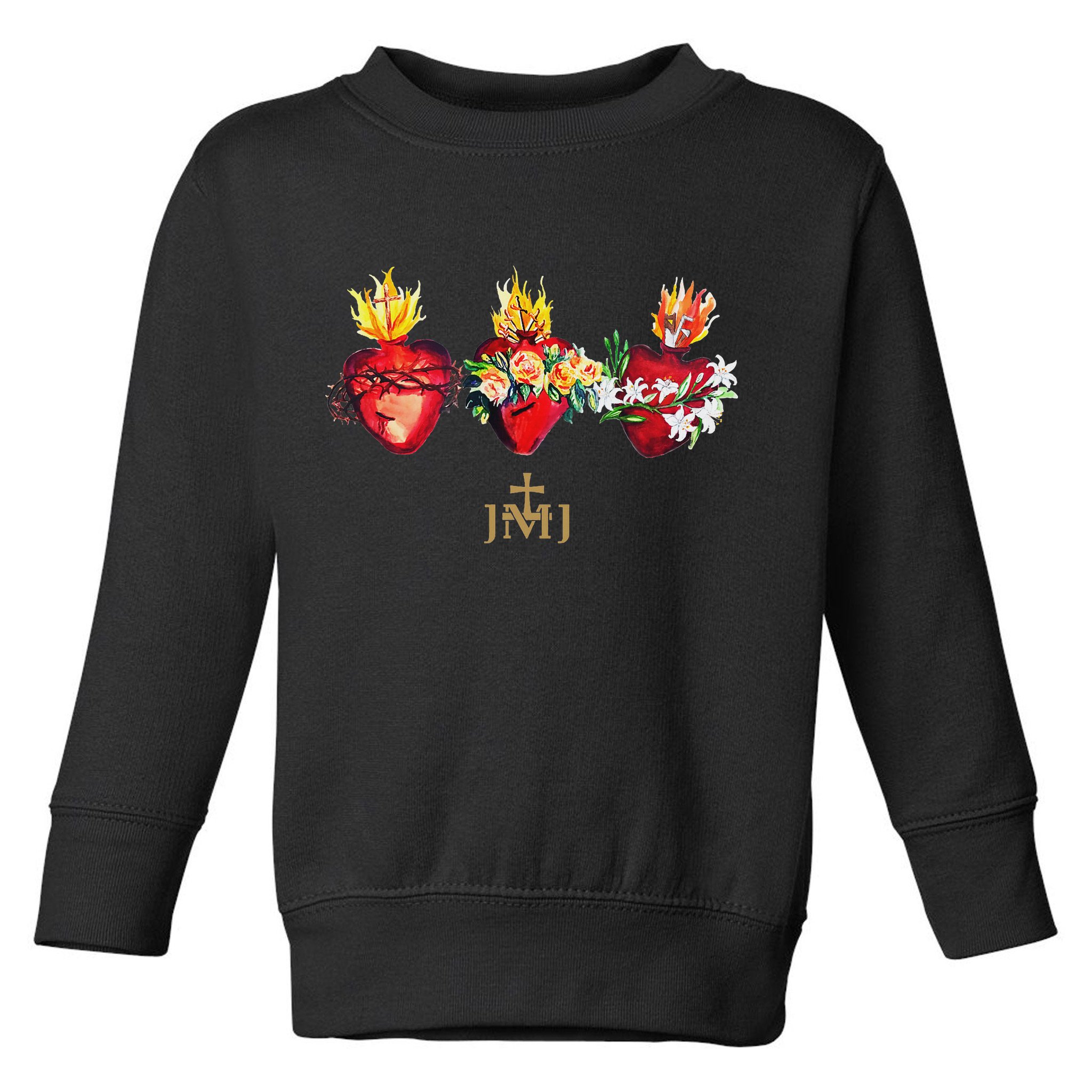 Three Sacred Hearts Of Jesus Mary Joseph Jmj Catholic Toddler Sweatshirt