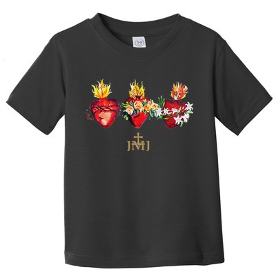 Three Sacred Hearts Of Jesus Mary Joseph Jmj Catholic Toddler T-Shirt