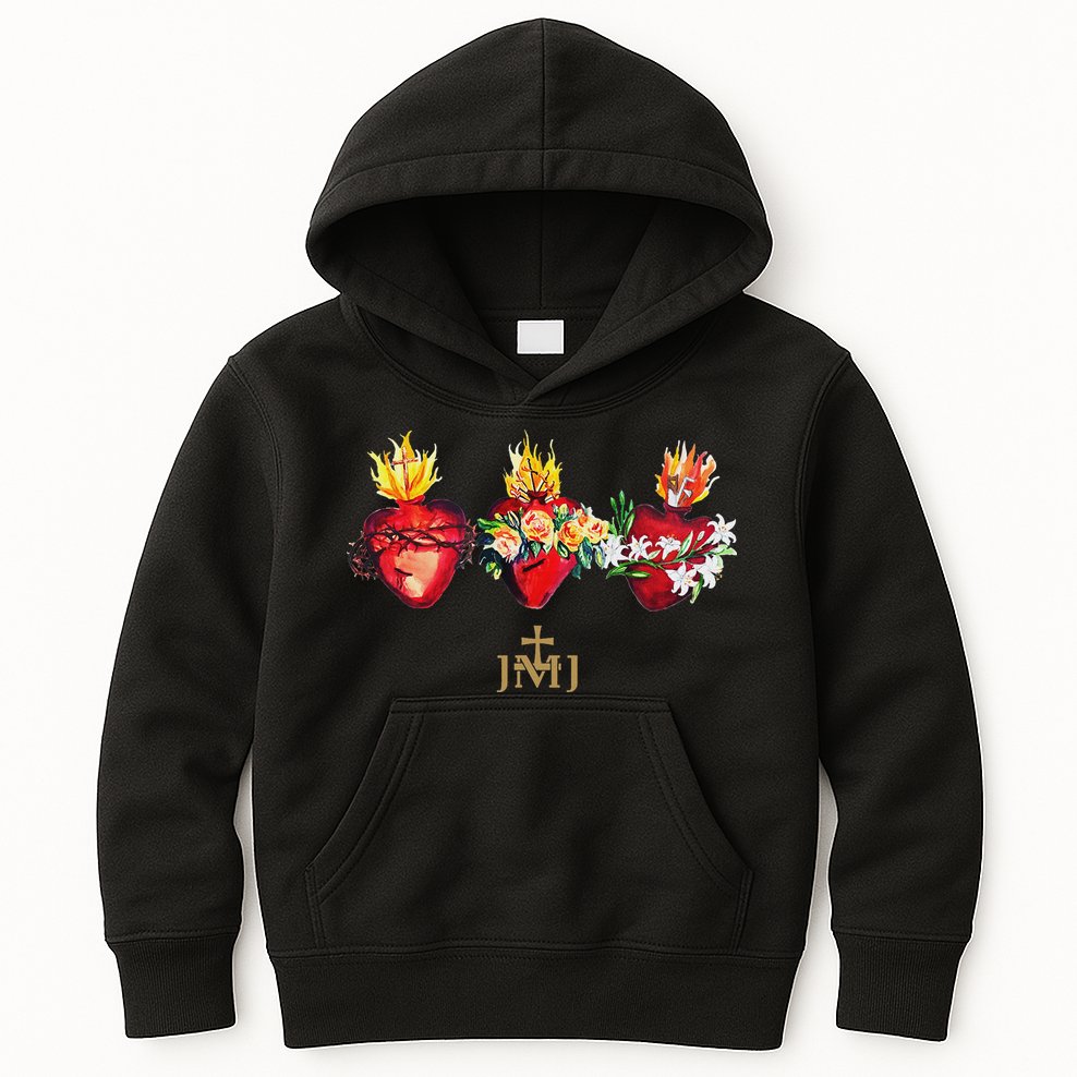 Three Sacred Hearts Of Jesus Mary Joseph Jmj Catholic Kids Hoodie