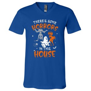 Theres Some Horrors In This House Ghost Pumpkin Halloween V-Neck T-Shirt