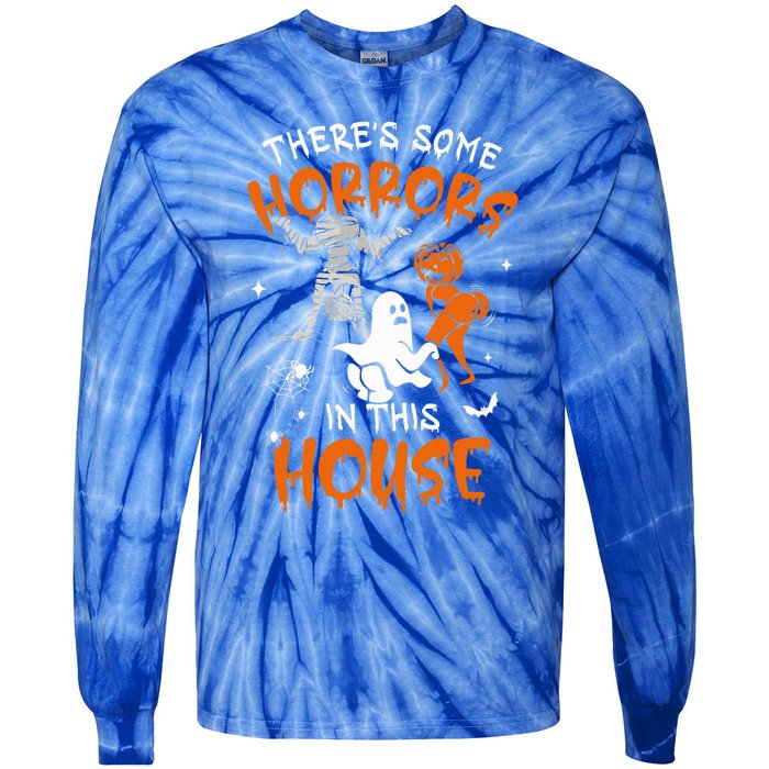 Theres Some Horrors In This House Ghost Pumpkin Halloween Tie-Dye Long Sleeve Shirt