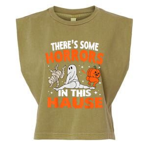 Theres Some Horrors In This House Ghost Pumpkin Halloween Garment-Dyed Women's Muscle Tee