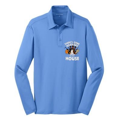 Theres Some Horrors In This House Ghost Halloween Funny Silk Touch Performance Long Sleeve Polo