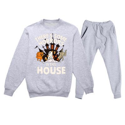 Theres Some Horrors In This House Ghost Halloween Funny Premium Crewneck Sweatsuit Set