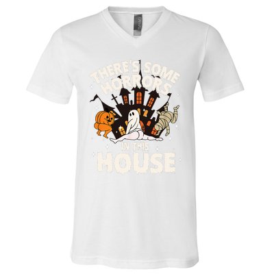 Theres Some Horrors In This House Ghost Halloween Funny V-Neck T-Shirt