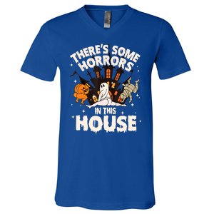 Theres Some Horrors In This House Pumpkin Ghost Halloween V-Neck T-Shirt