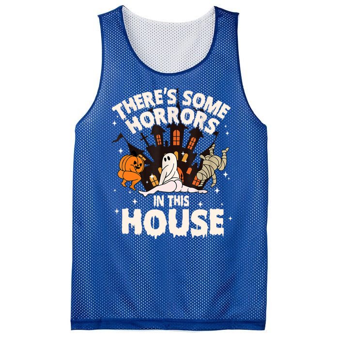 Theres Some Horrors In This House Pumpkin Ghost Halloween Mesh Reversible Basketball Jersey Tank