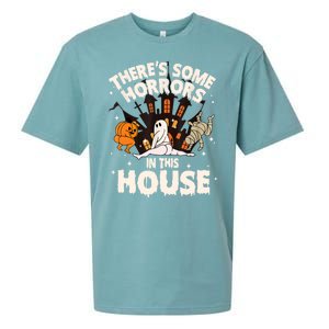 Theres Some Horrors In This House Pumpkin Ghost Halloween Sueded Cloud Jersey T-Shirt