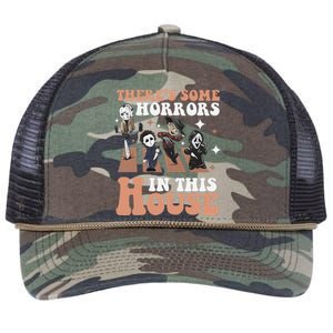 ThereS Some Horrors In This House Funny Horror Characters Retro Rope Trucker Hat Cap