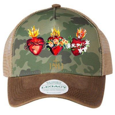 Three Sacred Hearts Of Jesus Mary Joseph Jmj Catholic Legacy Tie Dye Trucker Hat