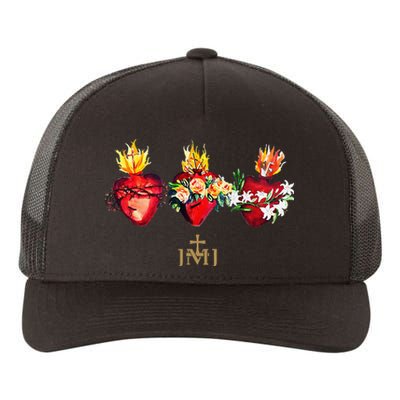 Three Sacred Hearts Of Jesus Mary Joseph Jmj Catholic Yupoong Adult 5-Panel Trucker Hat