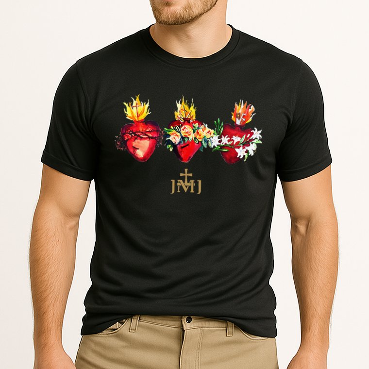 Three Sacred Hearts Of Jesus Mary Joseph Jmj Catholic Cooling Performance Crew T-Shirt