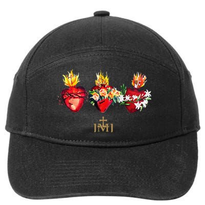 Three Sacred Hearts Of Jesus Mary Joseph Jmj Catholic 7-Panel Snapback Hat