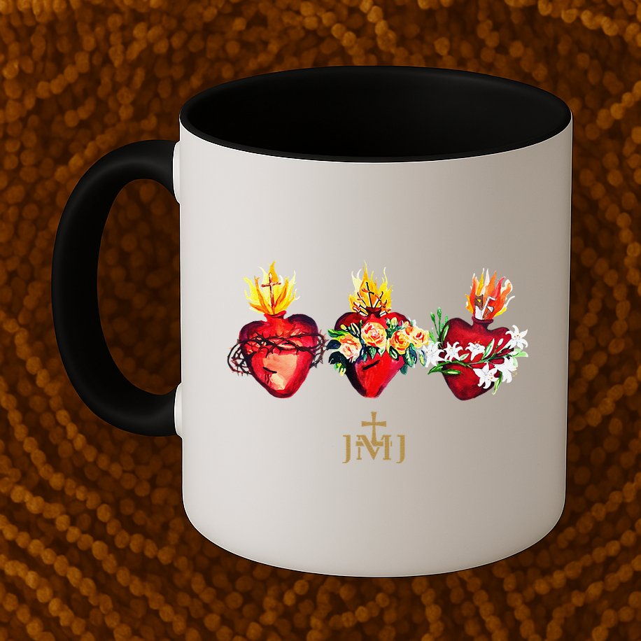 Three Sacred Hearts Of Jesus Mary Joseph Jmj Catholic Mug
