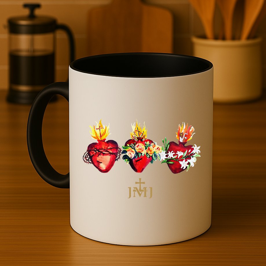 Three Sacred Hearts Of Jesus Mary Joseph Jmj Catholic Mug