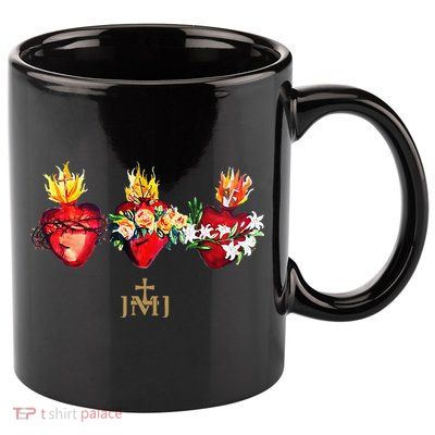 Three Sacred Hearts Of Jesus Mary Joseph Jmj Catholic 11oz C Handle Ceramic Mug