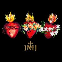Three Sacred Hearts Of Jesus Mary Joseph Jmj Catholic Flat Bill Trucker Hat