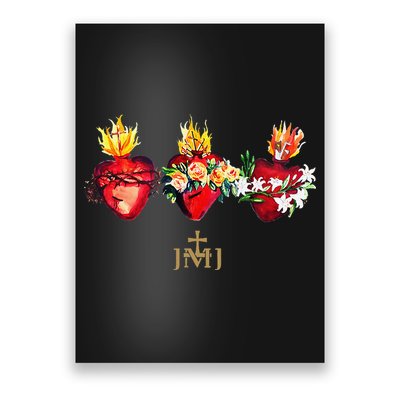 Three Sacred Hearts Of Jesus Mary Joseph Jmj Catholic Poster