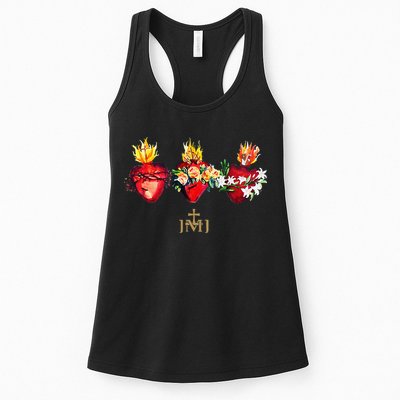 Three Sacred Hearts Of Jesus Mary Joseph Jmj Catholic Womens Tank Top