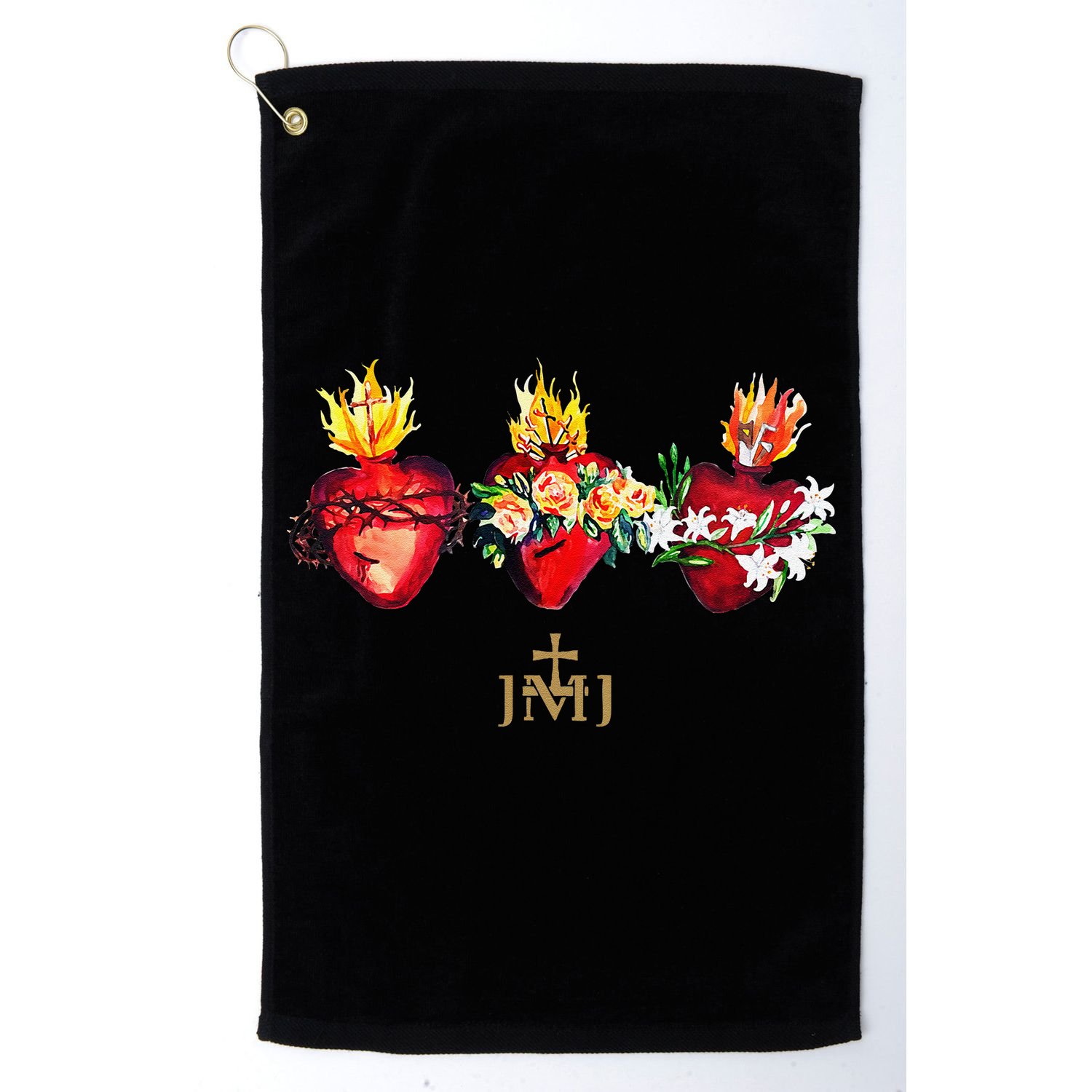 Three Sacred Hearts Of Jesus Mary Joseph Jmj Catholic Golf Towel