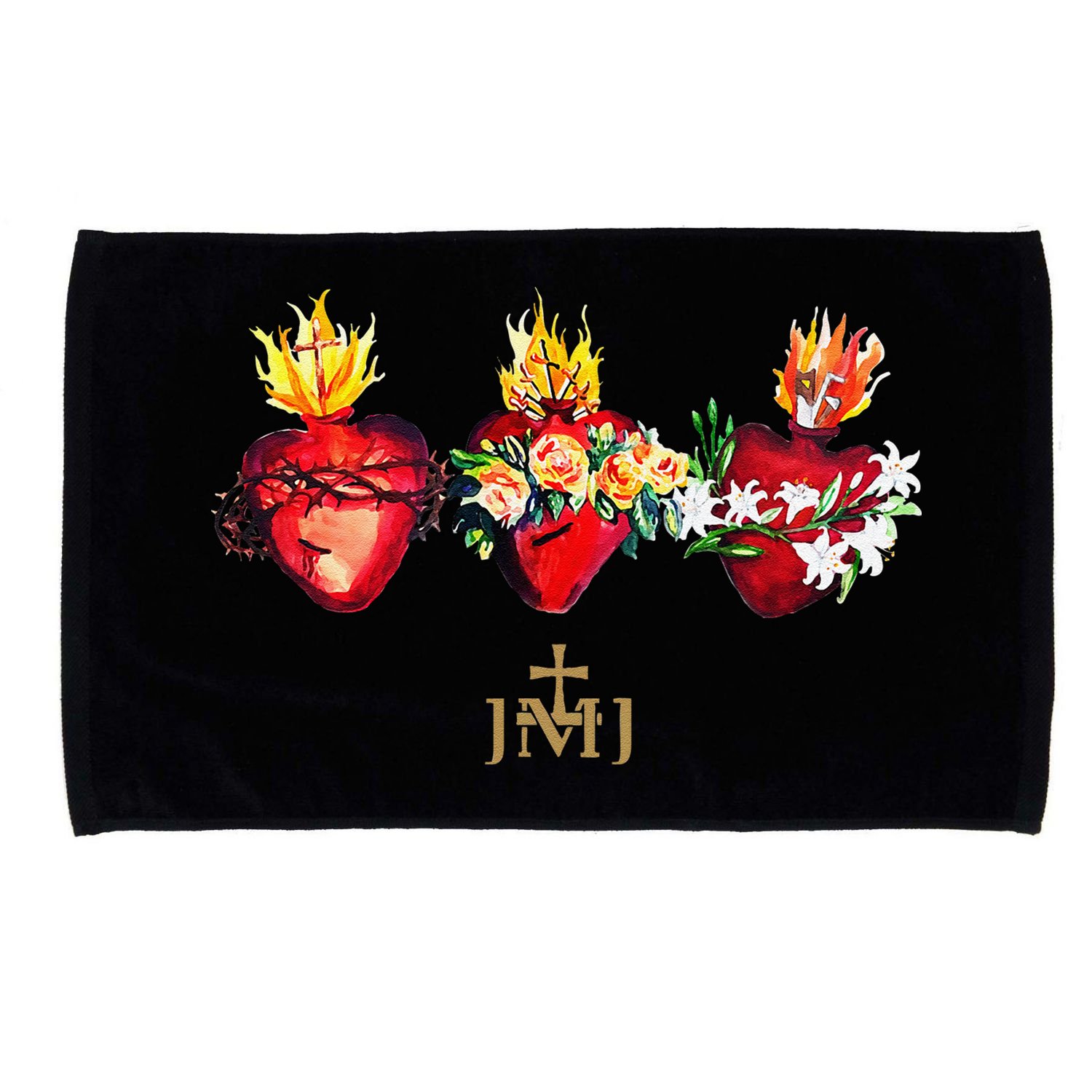 Three Sacred Hearts Of Jesus Mary Joseph Jmj Catholic Microfiber Hand Towel