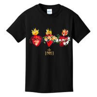 Three Sacred Hearts Of Jesus Mary Joseph Jmj Catholic Kids T-Shirt