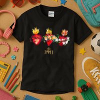 Three Sacred Hearts Of Jesus Mary Joseph Jmj Catholic Kids T-Shirt