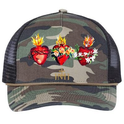 Three Sacred Hearts Of Jesus Mary Joseph Jmj Catholic Retro Rope Trucker Hat Cap