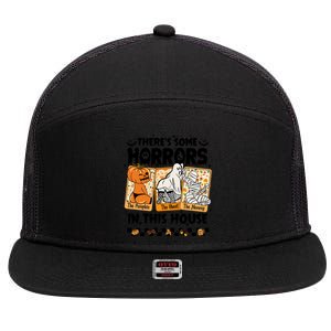 There’S Some Horrors In This House Retro Halloween 7 Panel Mesh Trucker Snapback Hat