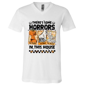 There’S Some Horrors In This House Retro Halloween V-Neck T-Shirt