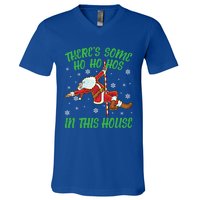 ThereS Some Ho Ho Hos In This House Santa Claus Pole Dance Gift V-Neck T-Shirt