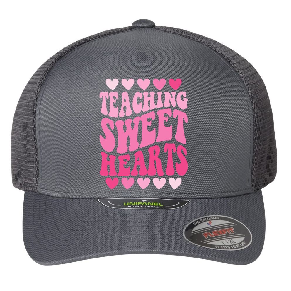 Teaching Sweet Hearts Cute Valentines Day Teacher Flexfit Unipanel Trucker Cap