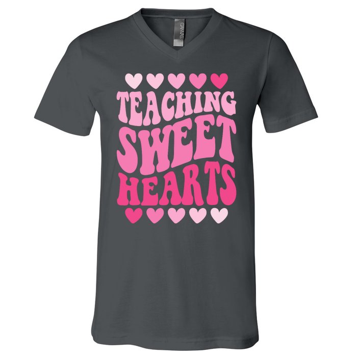 Teaching Sweet Hearts Cute Valentines Day Teacher V-Neck T-Shirt