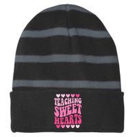 Teaching Sweet Hearts Cute Valentines Day Teacher Striped Beanie with Solid Band