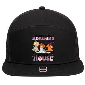 ThereS Some Horrors In This House Sanderson Sisters Funny Horror House 7 Panel Mesh Trucker Snapback Hat