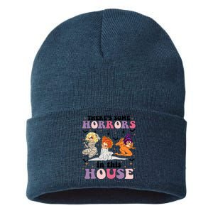 ThereS Some Horrors In This House Sanderson Sisters Funny Horror House Sustainable Knit Beanie