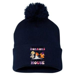 ThereS Some Horrors In This House Sanderson Sisters Funny Horror House Pom Pom 12in Knit Beanie