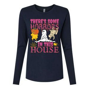 Theres Some Horrors In This House Ghost Pumpkin Halloween Womens Cotton Relaxed Long Sleeve T-Shirt