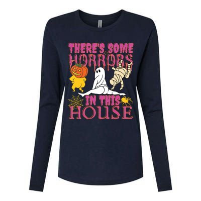 Theres Some Horrors In This House Ghost Pumpkin Halloween Womens Cotton Relaxed Long Sleeve T-Shirt